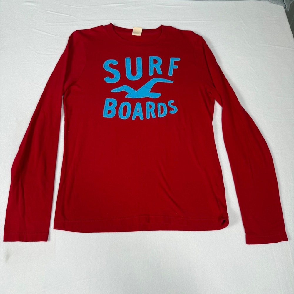 Hollister Surf Boards Long Sleeve Shirt Size M Red Graphic Tee Y2K Surf Style